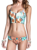 Zipper Front Pineapple Printing Bikini Sets - WealFeel