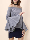 Blue Casual Off the Shoulder Sleeves Top - WealFeel