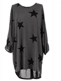 Women Star Print Loose Shirt Dress - WealFeel