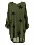 Women Star Print Loose Shirt Dress - WealFeel