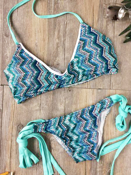 Green Bohemian Push Up Bikini Sets - WealFeel