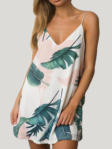 Holiday Leaf Print V-neck Mini Dress - WealFeel